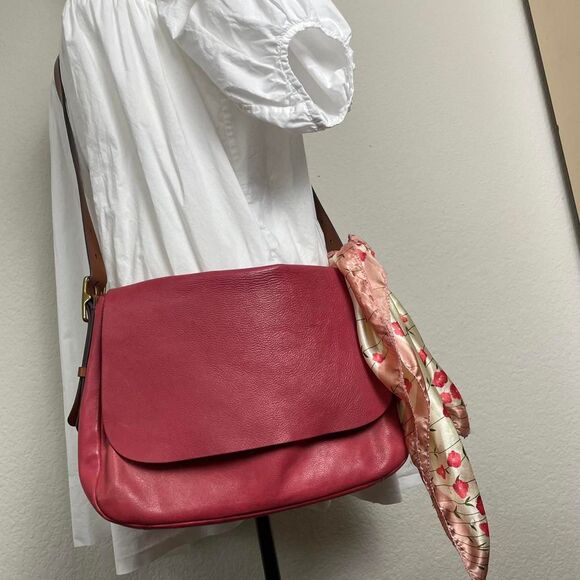 Fossil Red Pink Leather Harper Flap Crossbody Bag Shoulder Strap Purse - Picture 3 of 8